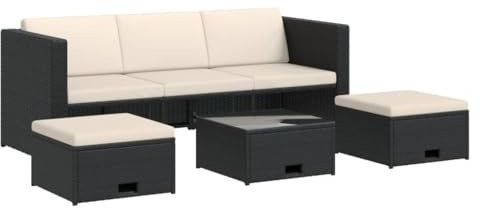 vidaXL Gartenmöbel 4-TLG. mit Auflagen Sitzgruppe Sitzgarnitur Lounge Sofa Gartenset Gartensofa Sofagarnitur Rattanmöbel Poly Rattan Schwarz