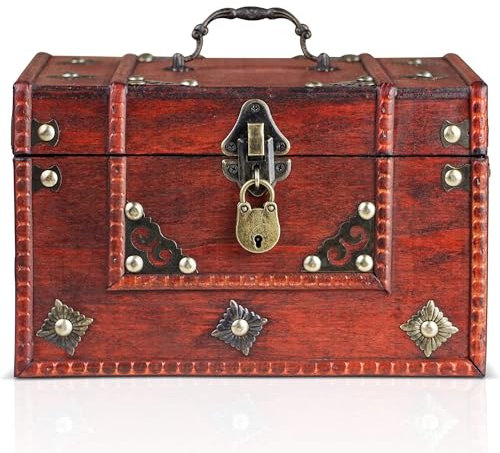 Brynnberg Schatztruhe „Dominique 24x20x15cm“ – Große Schatzkiste, Braun Mit Nieten Verziert, Mit Deckel, Schloss Und Schlüssel, Piratenkiste Verschließbar, Aufbewahrungsbox mit Henkel Oben