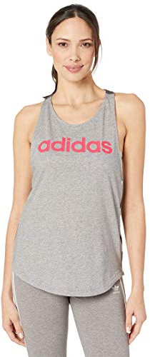 adidas Essentials Linear Loose Fit Tank Top Débardeur, Gris Moyen chiné/Rose Prisme, s Femme