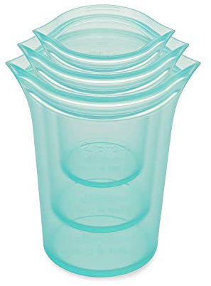 Zip Top Reusable 100% Silicone Food Storage Bags and Containers - 3 Cup Set - Teal