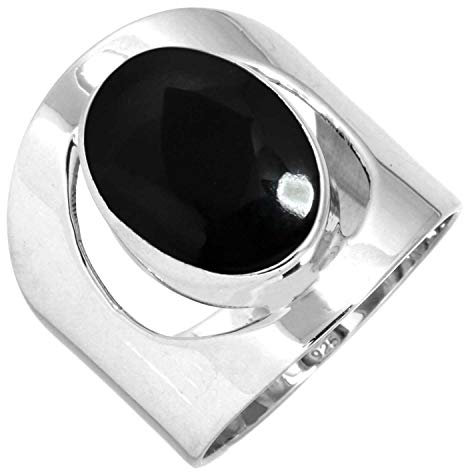 Jeweloporium 925 Silber Ringe für Damen Größe 52(16.6) Real Schwarzer Onyx mit Stein Solitär Silber Ringe Ostern Geschenk Kostüm Schmuck