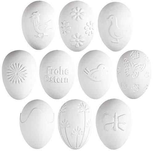 Ideen mit Herz Deko-Eier | Mit geprägter Ornamentik | weiß | Ø 4 cm / 5,8 cm hoch | 10 verschiedene Designs | 10 Stück