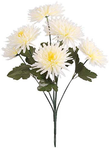 Inzopo Chrysanthemen Künstliche Blumen mit Blättern Stil Braut Hochzeit Bouquet Kunstblume Home Dekoration Seide Creme 58cm