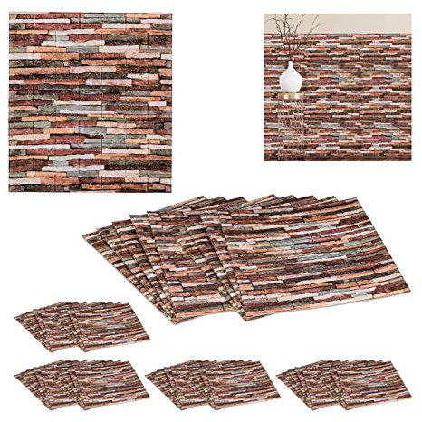 50 x Wandpaneele, selbstklebend, zuschneidbar, 3D Paneele, Wandverkleidung Steinoptik, PE, 77x70 cm, Steinpaneele, bunt