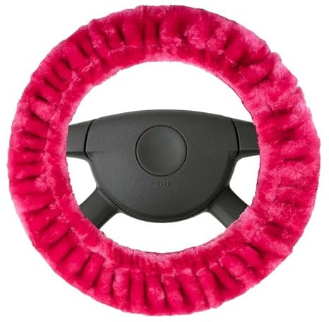 Walser Lenkradbezug Teddy Plüsch, Lenkradhülle Kunstfell, Plüsch-Lenkradabdeckung, Lenkradschoner Lammfell-Optik vegan pink