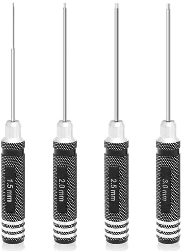 4PCS Sechskant Schraubendreher Satz 1.5/2/2.5/3mm RC Werkzeug Innensechskant Schraubenzieher mit Rutschfester Rändelgriff Modellbau Schraubenzieher Set für Modellbau Auto Boot Quadcopter