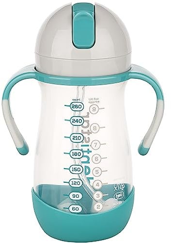 Dentistar® Strohhalmbecher 260 ml – Babyflasche mit dynamischem Strohhalm ab 6 Monate – Auslaufsichere Baby Trinkflasche mit Anti-Rutsch Griffen inkl. Reinigungsbürste – BPA frei