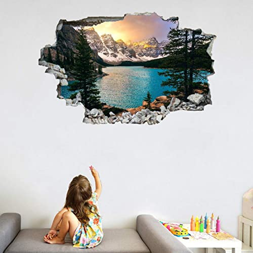 Wandtattoo 3D Durchbruch See Wandsticker Wanddekoration selbstklebend Berge Abnehmbare Wandaufkleber Deko Schlafzimmer Wohnzimmer Kinderzimmer Kunst Wohnkultur Wandbilder 113x75 cm
