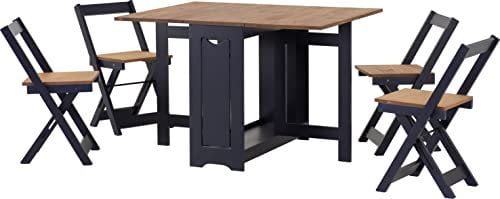 Seconique Santos Butterfly Dining Set in Navy Blue/Distressed Waxed Pine
