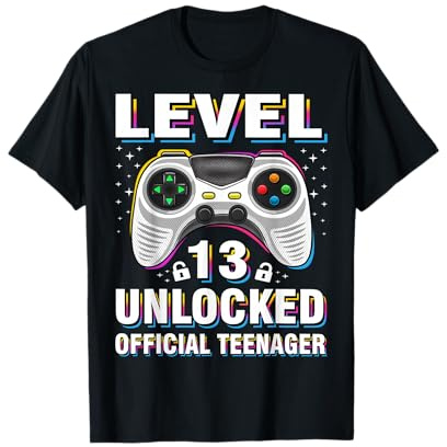 Boys 13th Birthday Shirt Level 13 Unlocked Official Teen T-Shirt