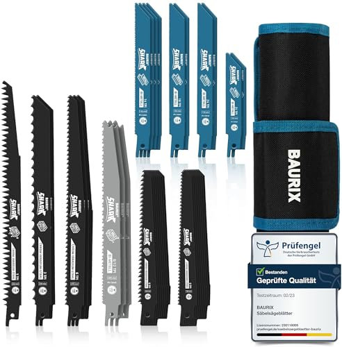 BAURIX 35 hojas de sierra sable juego profesional todo en uno para madera gruesa y cortes de precisión en madera y metal 3 a 24 TPI apto para Bosch, Makita, etc.