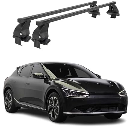 OMAC Stahl Dachträger Querträger für Kia EV6 2021-2026 - Diebstahlsicherung inklusive - City Crash getestet - DIN 75302:2019 - ISO / nicht 11154:2006 - max. 50kg Schwarz