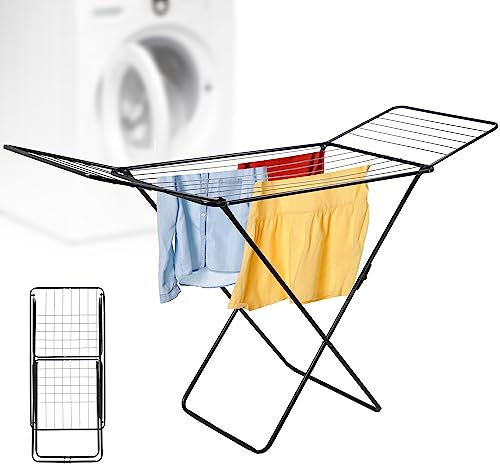 KADAX Wäscheflügeltrockner, Wäscheständer mit Flügeln, Trockenlänge 18m/23m, Luftstromwäscheständer aus pulverbeschichteten Stahl, klappbarer Trockner (Schwarz/2-Flügel)