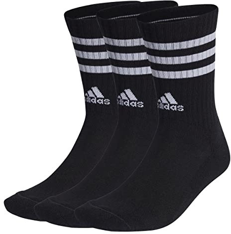 adidas Unisex Kinder 3-Stripes Cushioned Crew Socks 3 Pairs, Black / White, 7-8 Years