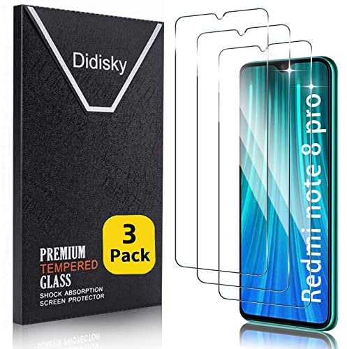 Didisky Protector de pantalla de vidrio templado para Xiaomi Redmi Note 8 Pro, Redmi 9 [paquete de 3] Protector de pantalla, tacto suave, fácil de limpiar, fácil de instalar, transparente