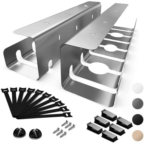 Oududianzi 2 Stück Kabelkanal Schreibtisch Grau, Kabelführung Schreibtisch, Kabelmanagement Schreibtisch Komplettset, Kabelhalter Kabelwanne Tisch, Cable Management Under Desk - 43x10x10cm