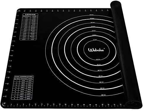 Webake Backunterlage Silikon Silikonmatte Backen Groß Teigmatte 70x50cm Silikon Backmatte Antihaftbeschichtet Ausrollmatte Fondant Matte, Schwarz