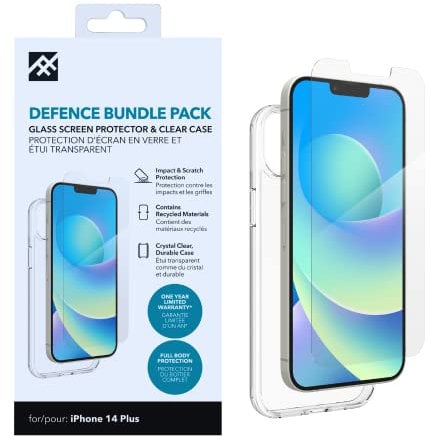 ZAGG iFrogz Defence Protective Case Compatible with iPhone 14 Plus/iPhone 13 Pro Max, Bonus Screen Protector, Durable, Snap On, Smudge Resistant, Slim, Recycled, Clear