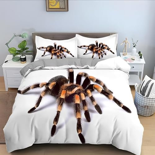 ILMIRA Bettwäsche 135x200 Schwarze Spinne Bettwäsche 3 Teilig Traumhaft Weich Allergiker Mikrofaser Einzelbett Bettbezug mit Reisverschluss für Kinder und Erwachsene und 2 Kissenbezug 80x80 cm