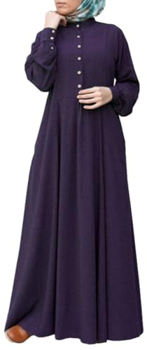 DOTBUY-SHOP Muslimisches Kleid Damen Ohne Hijab Muslim Sommerkleid Lange Robe Naher Osten Dubai Türkei Arab Islamischer Ramadan Gebetskleidung Abaya für Frauen Lässiger Retro