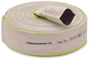 Ø 3 Zoll - 75 mm, 50 m Flachschlauch | Bauschlauch | Industrieschlauch | Synthetischer Gummi, Weiß mit Grün, 10 Bar, -20°C bis +60°