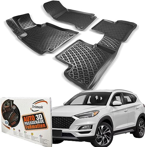 Trimak Passgenau 3D Fussmatten Auto Kompatibel mit Hyundai Tucson 4 Gen 2020-2023 Auto Zubehör 1. Und 2. Reihe Gummimatten Autos TPE Allwetter Geruchlos rutschfest Vorne und Hinten Schwarz