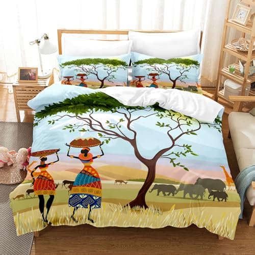 Bettwäsche 200X200 Afrika Bettbezug Super Weich, Bettwasche Set Mikrofaser,Bettdeckenbezug Mit Reißverschluss Und 2X80X80Cm Kissenbezüge