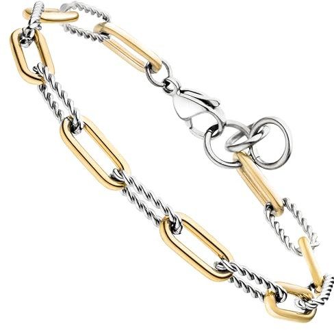 Jobo Damen Herren Armband Paperclip Edelstahl Bicolor-Optik 21,5 cm