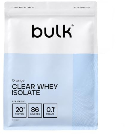 Bulk Clear Whey Isolate, Orange, 500g | 20g de protéines à absorption rapide, Faible teneur en sucre, Shake protéiné léger et fruité