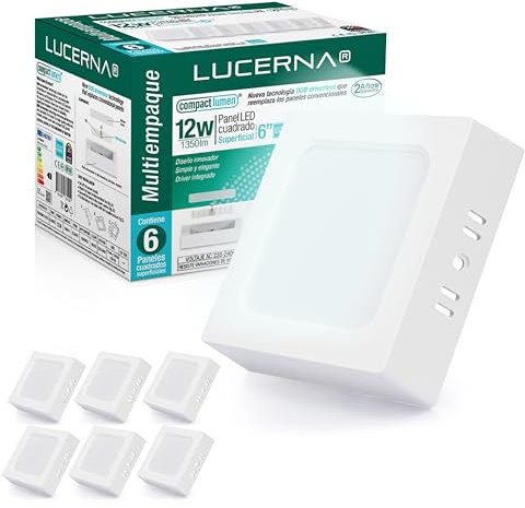 LUCERNA Plafon LED de Superficie Cuadrado 12W - Luz Blanco Frío 6500K - 1350LM - Focos para Interior Cocina - Downlight de Superficie PACK 6