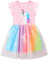 JinBei Robe Fille Robes Elegante en Coton sans Manche Simple Licorne Animal Etoile Été Ecole Rose Enfant Princesse Arc-en-Ciel Tulle Casual T-Shirt Occasionnel Vêtements 3-4 Ans