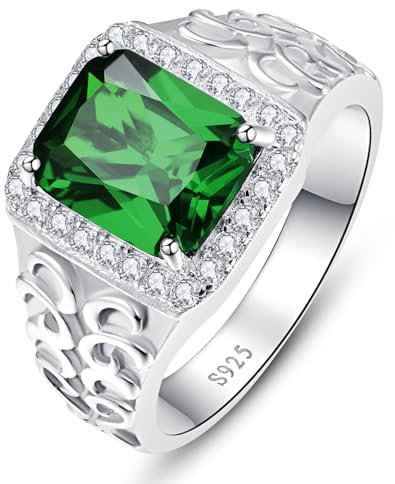 Yaresul Erstellt Grüner Smaragd Ring für Männer Weizen Ohr Relief Cubic Zirkonia Herren Ringe Edelstein Ring Männer Hochzeit Bands Mai Birthstone für Männer Geschenk Größe 67.2(21.4)