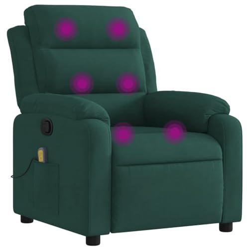 vidaXL Massagesessel, Sessel Verstellbare Rückenlehne Fußteil, Fernsehsessel Relaxsessel mit Liegefunktion, Liegesessel Polstersessel Ruhesessel, Dunkelgrün Samt