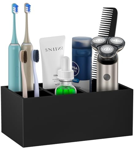 PENGARO Zahnbürstenhalter, 5 Fächer Harz Elektrische Zahnbürste Organizer Bad Familie Zahnputzorganiser Kinder Zahnputzhalter für Zahnbürste Zahnpasta Bad Zahnputzbecher, Matt Schwarz
