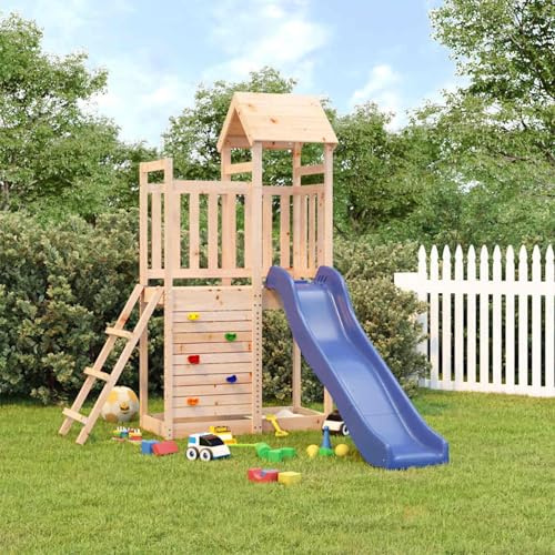 Gecheer Parque Infantil de Exterior con Tobogán, Torre de Escalada para niños al Aire Libre, Escalera y Accesorios de Juego para el jardín Madera Maciza Douglas 1#