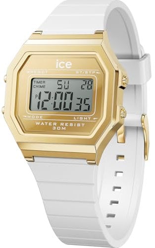 Ice-Watch - Ice Digit Retro Metal Gold Mirror White - Weiße Damenuhr mit Silikonarmband - 022733 (Small)