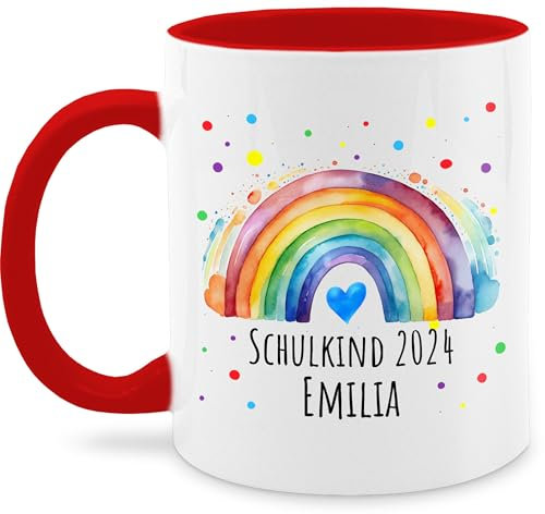 Tasse Tassen 325ml - Einschulung Schulanfang - Schulkind 2025 Regenbogen mit Name - 325 ml - Rot - mädchen personalisierte einschulungsgeschenke schulanfänger glühweintassen geschenke