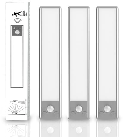 Motion Sensor Cabinet Light 3Pack, Magnetic Motion Activated Light Indoor, 6000K Under Counter Closet Lighting, Wireless USB Rechargeable Kitchen Cupboard Night Lights for Wardrobe Counter