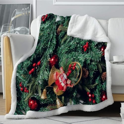 loyaltyer Blanket Christmas, tree Sherpa Fleece Blanket Thick Soft Blanket Brushed Flannel Decorative Blanket for Bed Sofas Settees Camping Blanket Travel Blanket Queen 160 x 230 cm