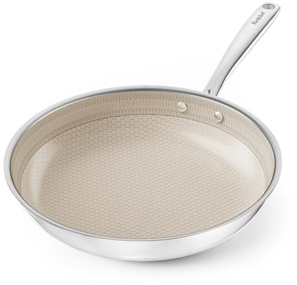 Redchef Sartén híbrida de acero inoxidable Tri-Ply de 28 cm, sin PTFE, libre de PFOA, sin PFOA, con distribución inteligente del calor, sartenes universales para todo tipo de cocinas, apta para
