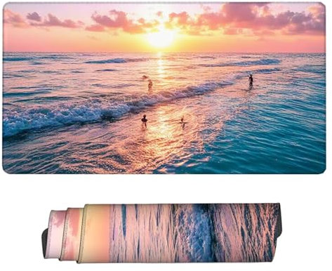 Tapis de Souris Coucher Soleil Tapis de Souris Gaming Océan Tapis de Souris Large étendu Optimisé pour les capteurs, Friction modérée,Tapis de souris étanche avec Bords Cousus XXL 1200x600x3mm H2-228