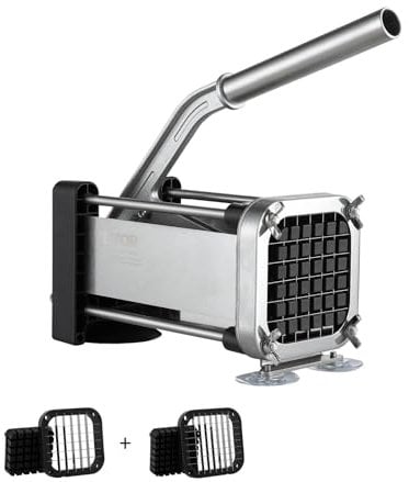 VEVOR Coupe-Frites Manuel, Coupe-Légumes Multifonction avec Lame en Acier Inoxydable de 12,7 mm et 9,5 mm, Trancheuse de Pommes de Terre avec Ventouses, pour Concombres, Carottes, Restaurant, Cuisine