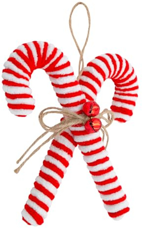 The Christmas Workshop Candy Cane Christmas Tree Decorations with Hanging Loop/Red and White Festive Ornaments (20cm Crossed Candy Cane)