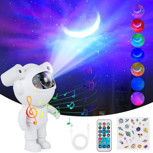 HDMSYD Galaxy and Star Projector, Bluetooth Speaker, Astronaut Star Projector with Remote Control Adjustable Brightness, Adjustable Angle, Remote/Timer, Navied Gift
