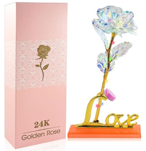 Rosa Eterna 24K Regalos Originales, 24K Chapado en Oro Rosa con Caja de Regalo día de San Valentín Día de la Madre Cumpleaños de Navidad
