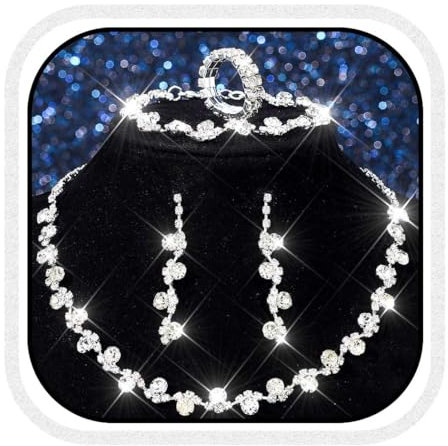Reaky Brautschmuck-Set, silberne Strass-Halsketten, 4-teilig, Kristall-Braut-Halskette, Schmuck-Set, Hochzeits-Accessoires für Frauen (Silber)