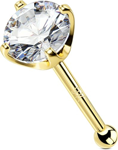 OUFER Body Piercing Nasenpiercing 22G Nose Stud 9K Gold Nose Bar Clear 1.5/2/2.5/3mm CZ Nose Rings Bone Studs Nostril Piercings Tiny Nose Piercing Jewelry for Women Men