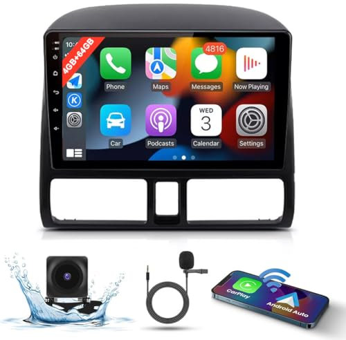 4G+64G Android 13 Double Din Car Stereo for Honda CRV 2001-2006 w/Wireless Carplay & Android Auto, 9 Inch Touch Screen Car Radio Reciever with GPS Navi Bluetooth WIFI FM RDS BT SWC Backup Camera Mic