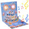 LIHAO Geburtstagskarte Frau Geburtstagskarte mit Musik und Licht Geburtstagskarten Pop Up Karte Geburtstag Mann LED Blowable Kerze Happy Birthday Geschenk Blau
