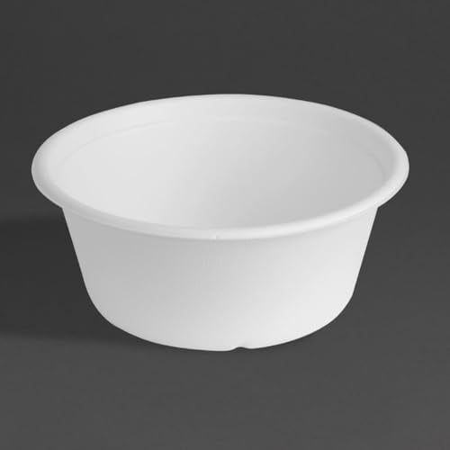Fiesta Compostable Bagasse Bowl Base, 750ml (Pack 50) | Microwave-safe and completely oil-resistant to prevent leaks; commercial grade commercial catering alternative.